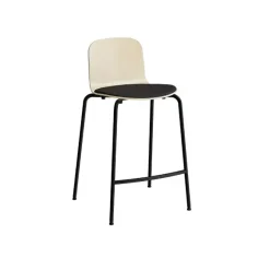 Barstol ADD Birk laminat, sæde i sort tekstil, sorte ben
