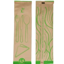Bestikpose Verive L160xB70mm Træ med Kniv Gaffel Spiseske Serviet Natur - 5 ps x 100 stk/krt