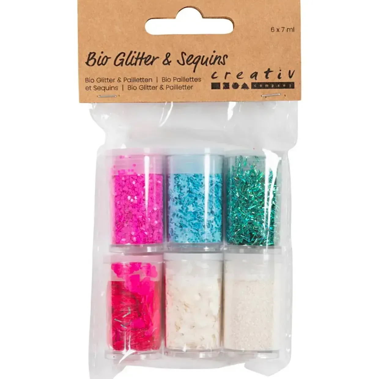 Bio Glitter & Pailletter, pastelfarver, 6x5 g - 1 pak