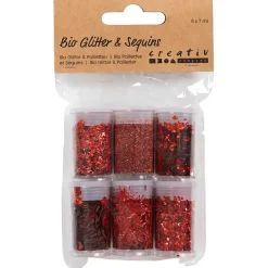 Bio Glitter & Pailletter, rød, 6x5 g - 1 pak