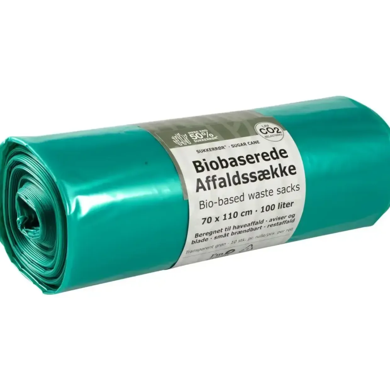 Biosæk - LDPE sukkerrør 70x110cm 51% Grøn PE - 10 ruller