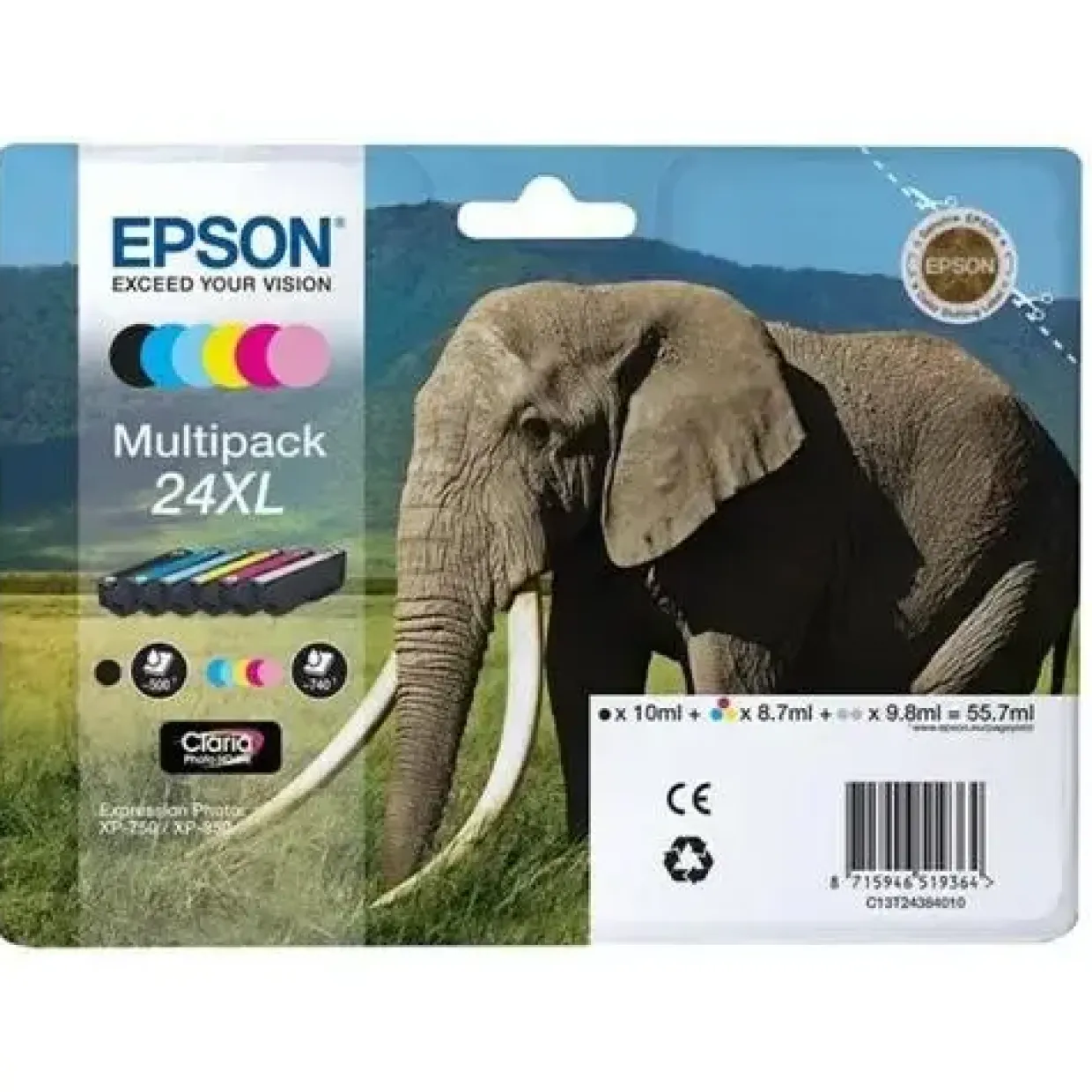 Blækpatroner - Epson T2438 24XL Multipack - 6 farver - Elefant-serien