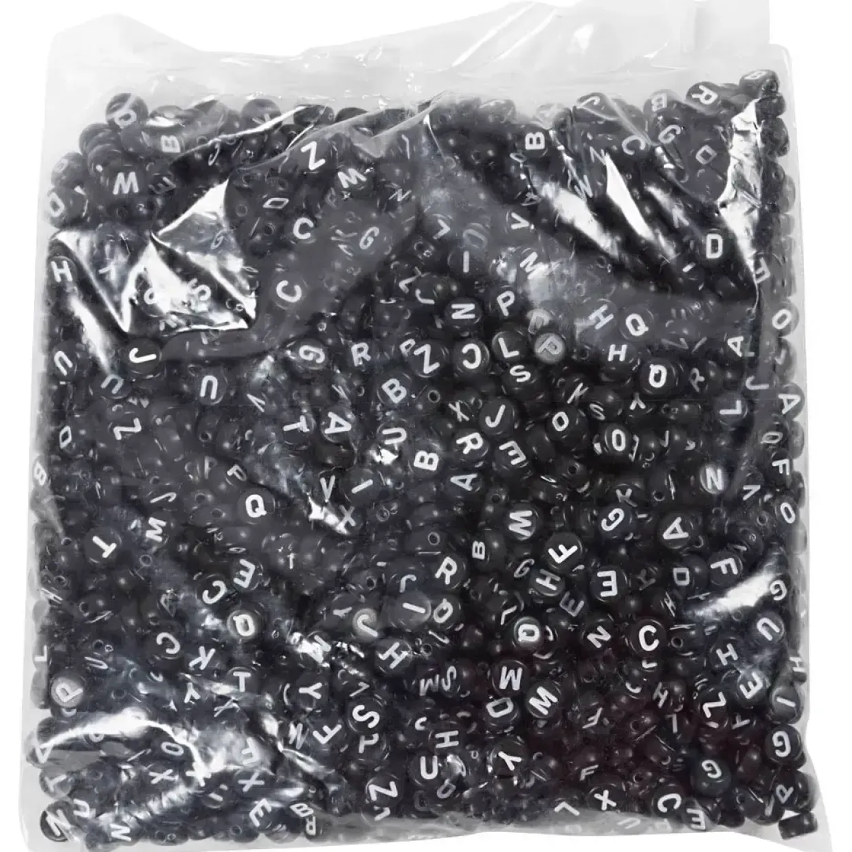 Bogstavperler, A-Ø, diam. 7 mm, hulstr. 1,2 mm, sort, 165 g/ 1 pk.