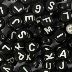 Bogstavperler, A-Ø, diam. 7 mm, hulstr. 1,2 mm, sort, 165 g/ 1 pk.