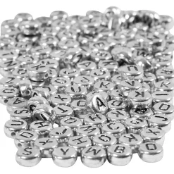 Bogstavperler, diam. 7 mm, hulstr. 1,2 mm, sølv, 21g, ca. 200 stk.