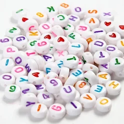 Bogstavperler, str. 7 mm, hulstr. 1,2 mm, hvid, 25g, ca. 200 stk.