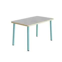 Bord Add 590, L1200xB700xH720 mm, lys grå, lyddæmpende linoleum, turkis stel