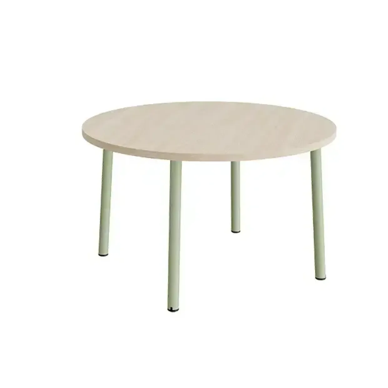 Bord Add 590, Ø1200 mm, højde 720 mm, hvidpigmenteret eg laminat på grønt stel