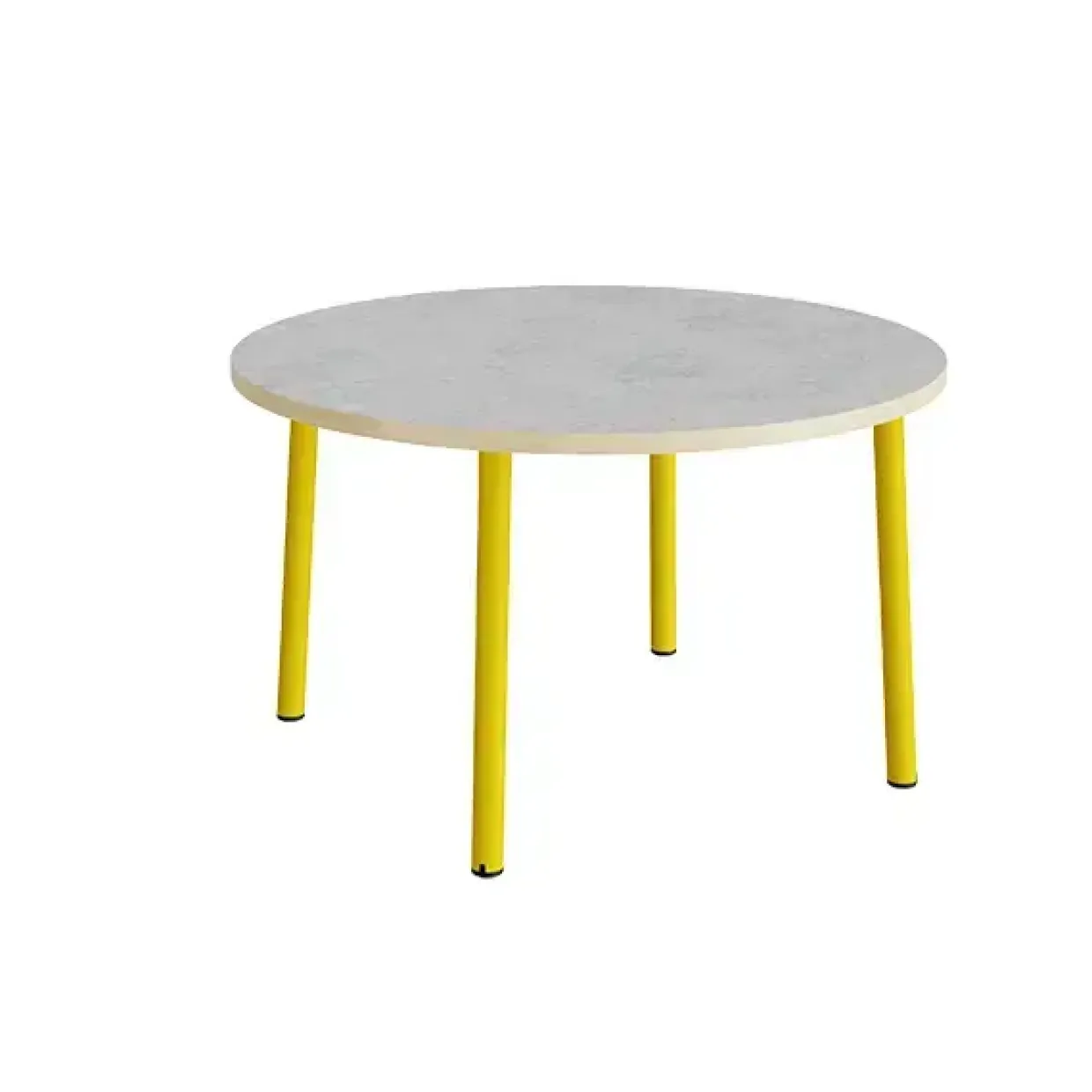 Bord Add 590, Ø1200 mm, højde 720 mm, lys grå linoleum på gult stel
