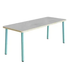 Bord Add 590, 1400x700 mm højde 900 mm med lys grå linoleum, turkis stel