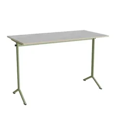 Bord Atlas 1130, L1200xB600mm, lys grå, lyddæmpende linoleum, gult stel