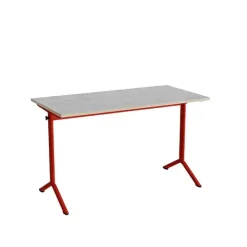 Bord Atlas 1130, 1200x600mm, lys grå, lyddæmpende linoleum, rødt stel