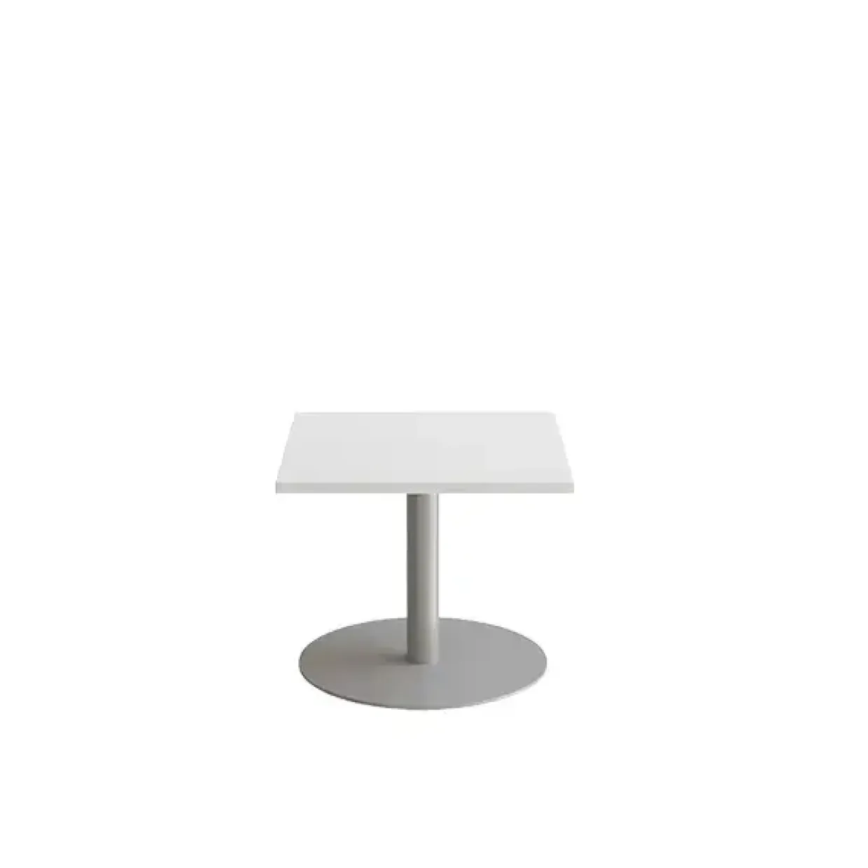 Bord Cirkum, 600x600mm, højde 500 mm, hvid laminat med alugråt stel