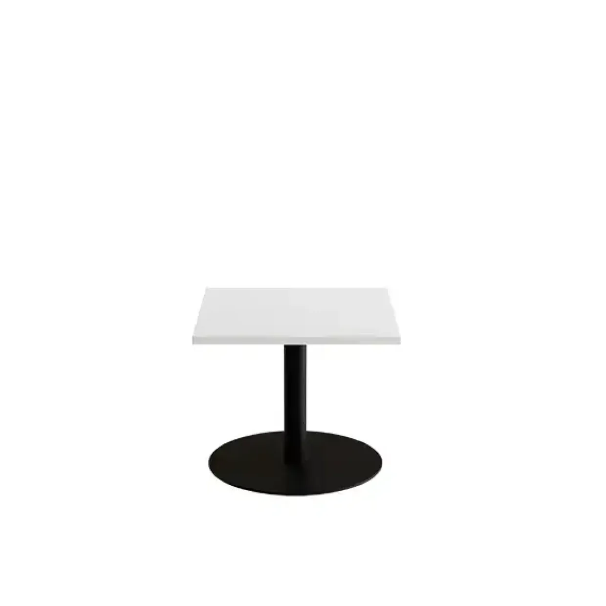 Bord Cirkum, 600x600mm, højde 500 mm, hvid laminat med sort stel