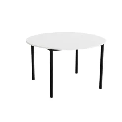 Bord Combi 206, Ø1200 mm, højde 720 mm, lydabsorberende hvid laminat på sort stel