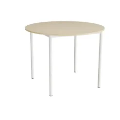 Bord Combi 206, Ø1200xH900 mm, beige, lyddæmpende linoleum, hvidt stel