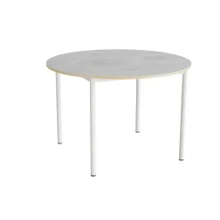 Bord Combi 206, Ø1200xH800 mm, lys grå, lyddæmpende linoleum, hvidt stel