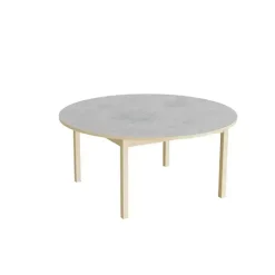 Bord Lovis 604, Ø1200 x H550 mm, lysegrå, lyddæmpende linoleum, birk understel