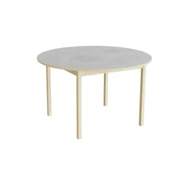 Bord Lovis 604, Ø1200xH720 mm, lysegrå, lyddæmpende linoleum, birk understel