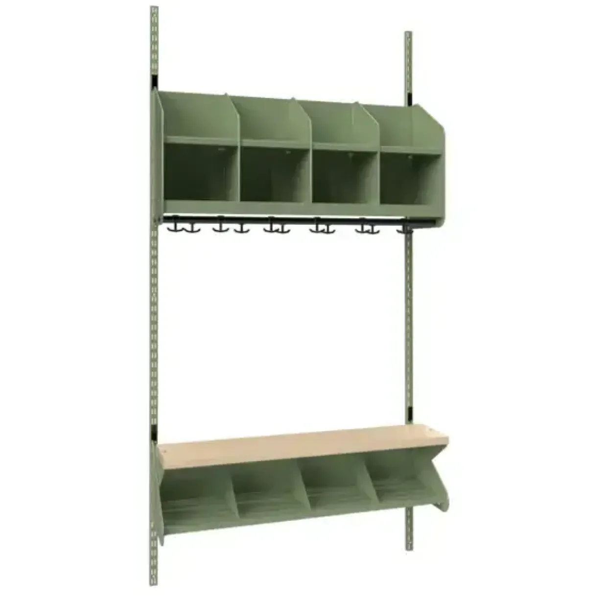 Børnegarderobe BST Kombination C, Startsektion 4 pladser B 1000 mm, grøn