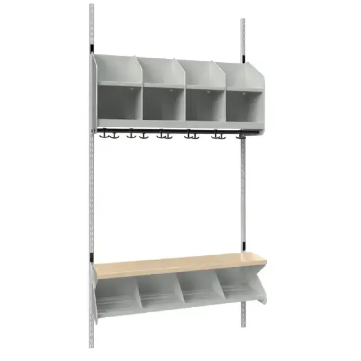 Børnegarderobe BST Kombination C, Startsektion 4 pladser B 1000 mm, lys grå