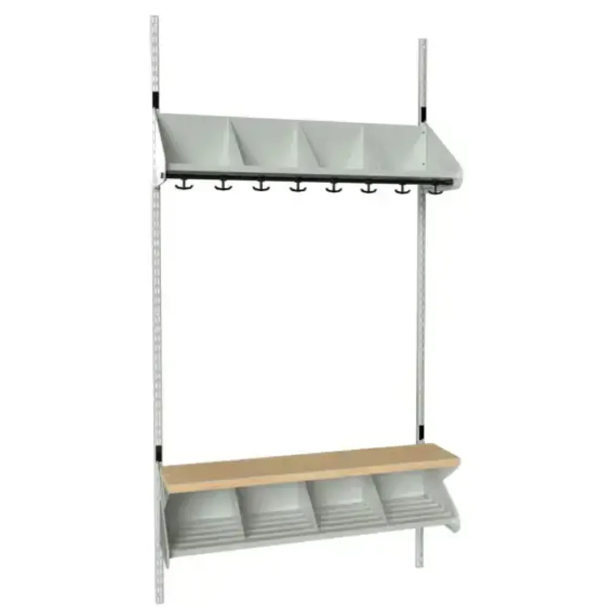 Børnegarderobe BST Kombination G, Startsektion 4 pladser B 1000 mm, lys grå