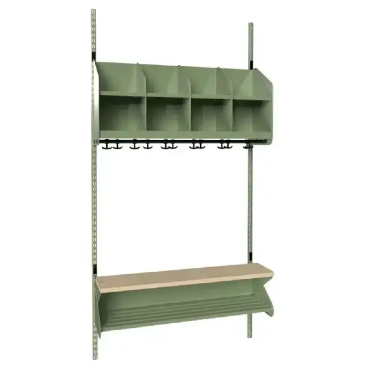 Børnegarderobe BST Kombination D, Startsektion 4 pladser B 1000 mm, grøn