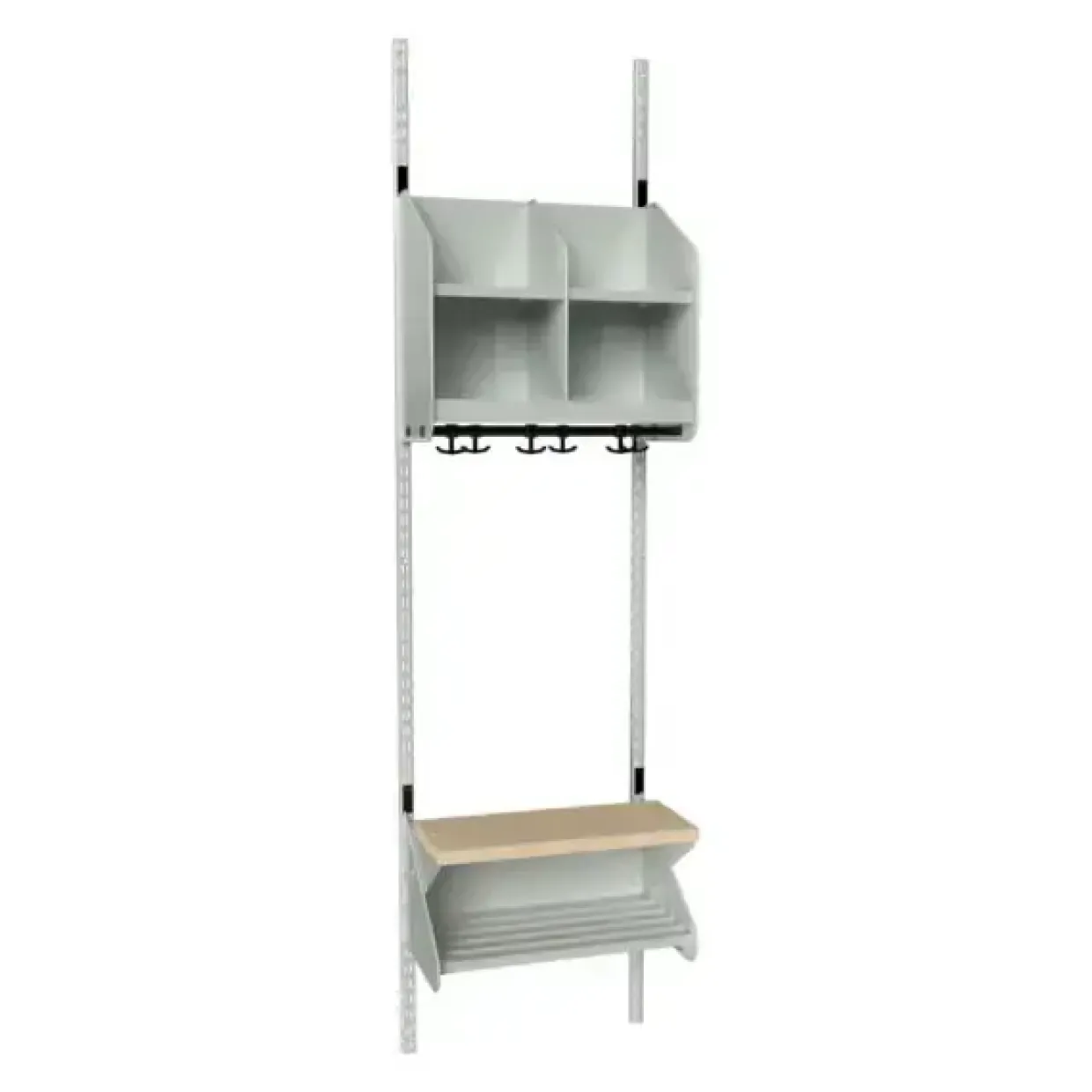 Børnegarderobe BST Kombination D, Startsektion 4 pladser B 1000 mm, lys grå