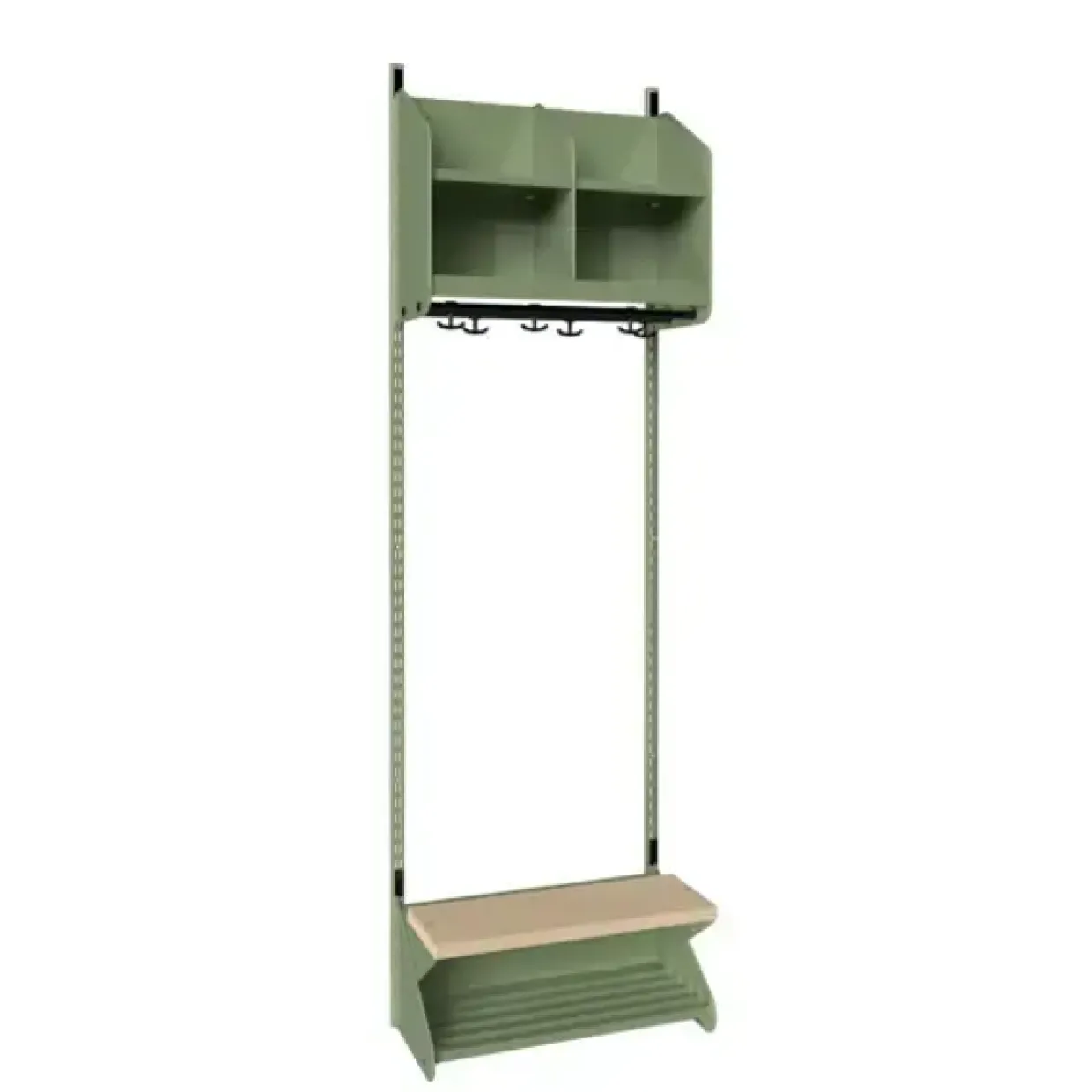 Børnegarderobe BST Kombination D, Startsektion 2 pladser B 600 mm, grøn