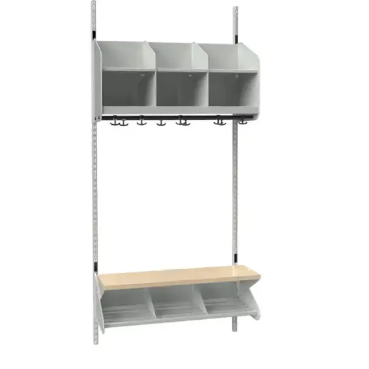 Børnegarderobe BST Kombination C, Startsektion 3 pladser B 900 mm, lys grå
