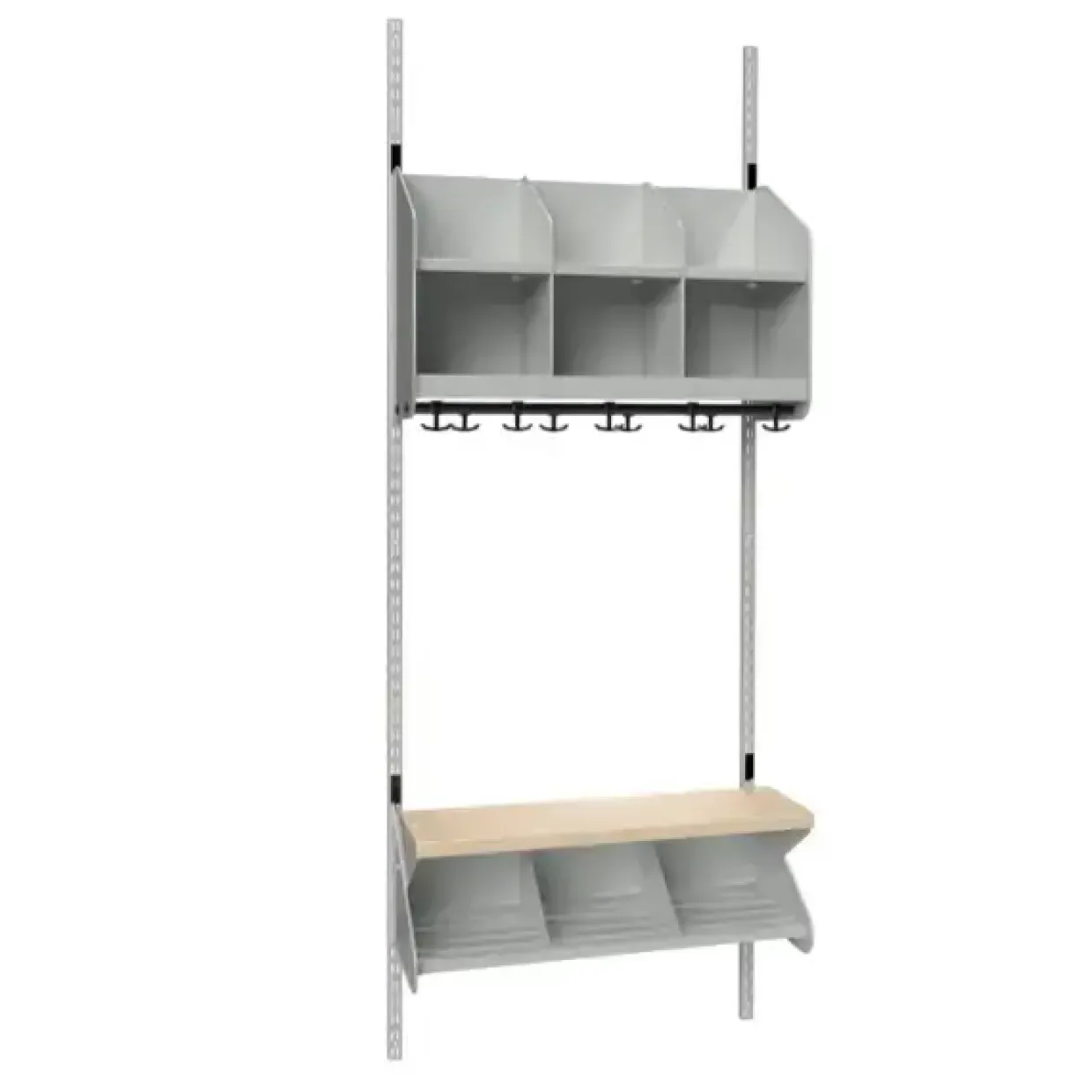 Børnegarderobe BST Kombination C, Startsektion 3 pladser B 750 mm, lys grå