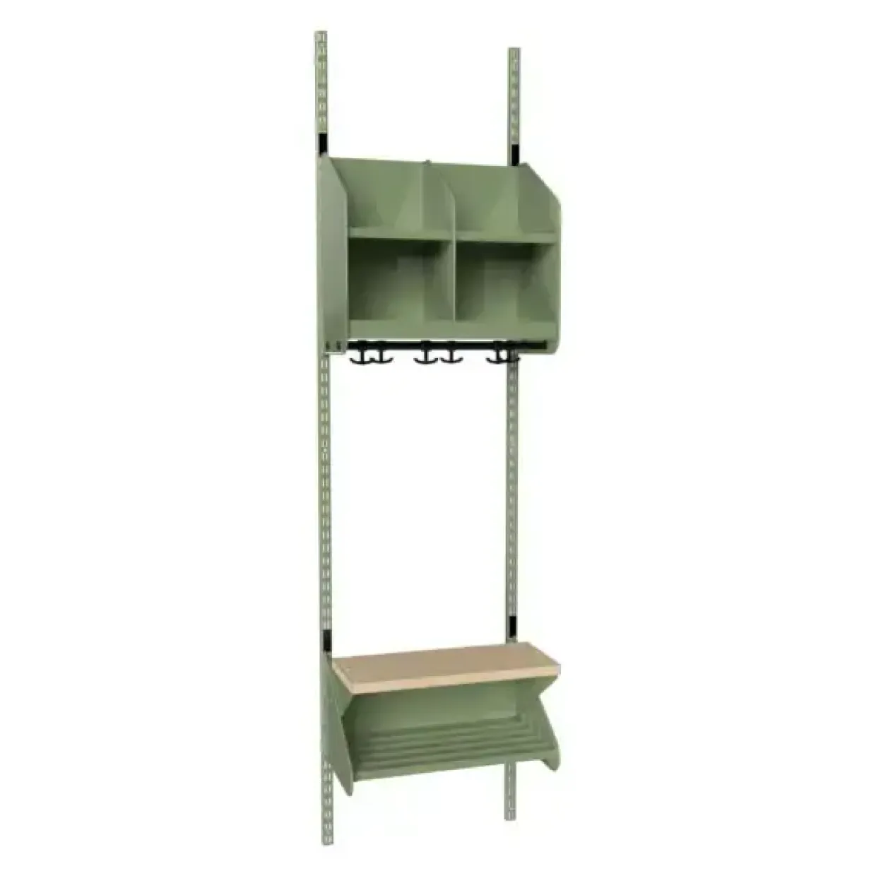 Børnegarderobe BST Kombination D, Startsektion 2 pladser B 500 mm, grøn