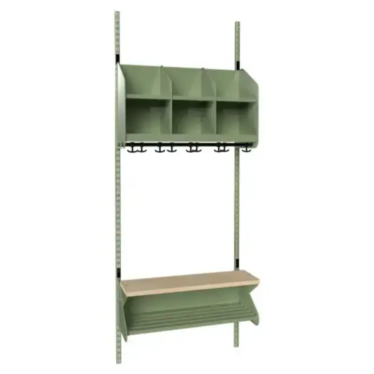 Børnegarderobe BST Kombination D, Startsektion 3 pladser B 750 mm, grøn