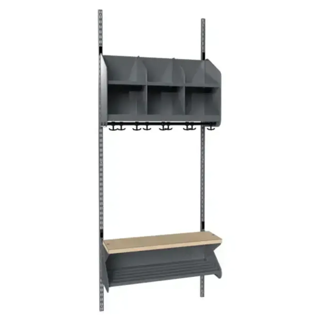 Børnegarderobe BST Kombination D, Startsektion 3 pladser B 750 mm, mørk grå