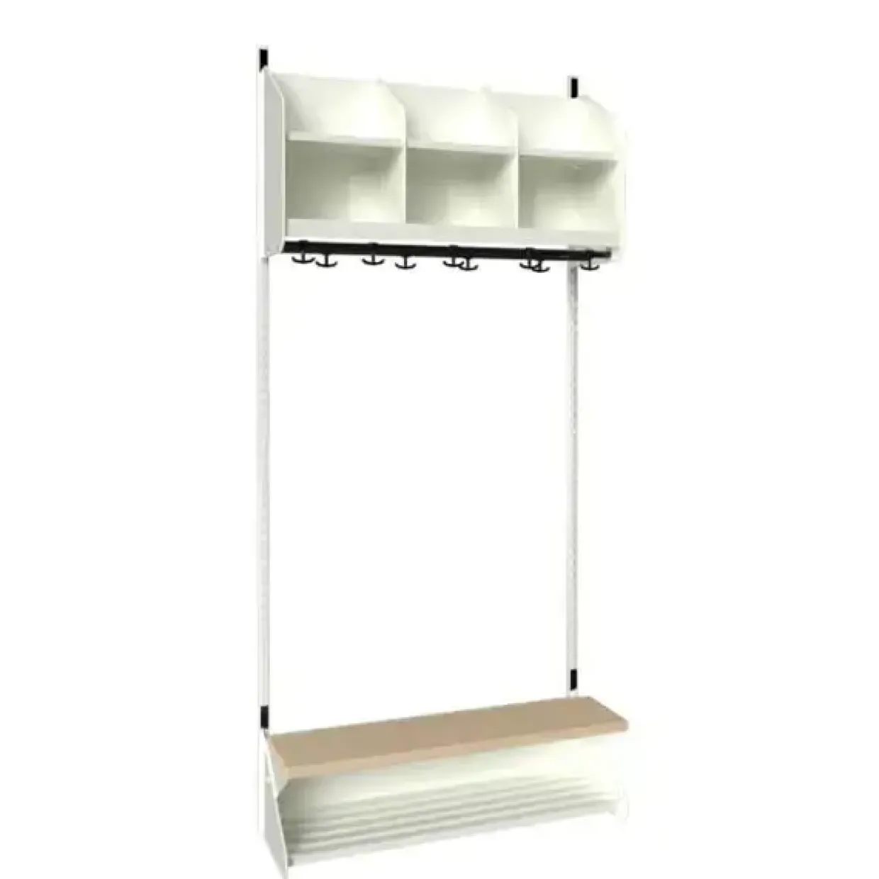 Børnegarderobe BST Kombination D, Startsektion 4 pladser B 1000 mm, mørk grå