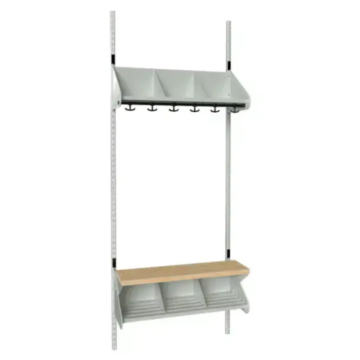 Børnegarderobe BST Kombination G, Startsektion 3 pladser B 750 mm, lys grå