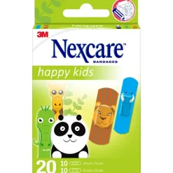 Børneplaster Nexcare Happy Kids dyr 2 størrelser assorteret åndbart hypoallergent - 20 stk