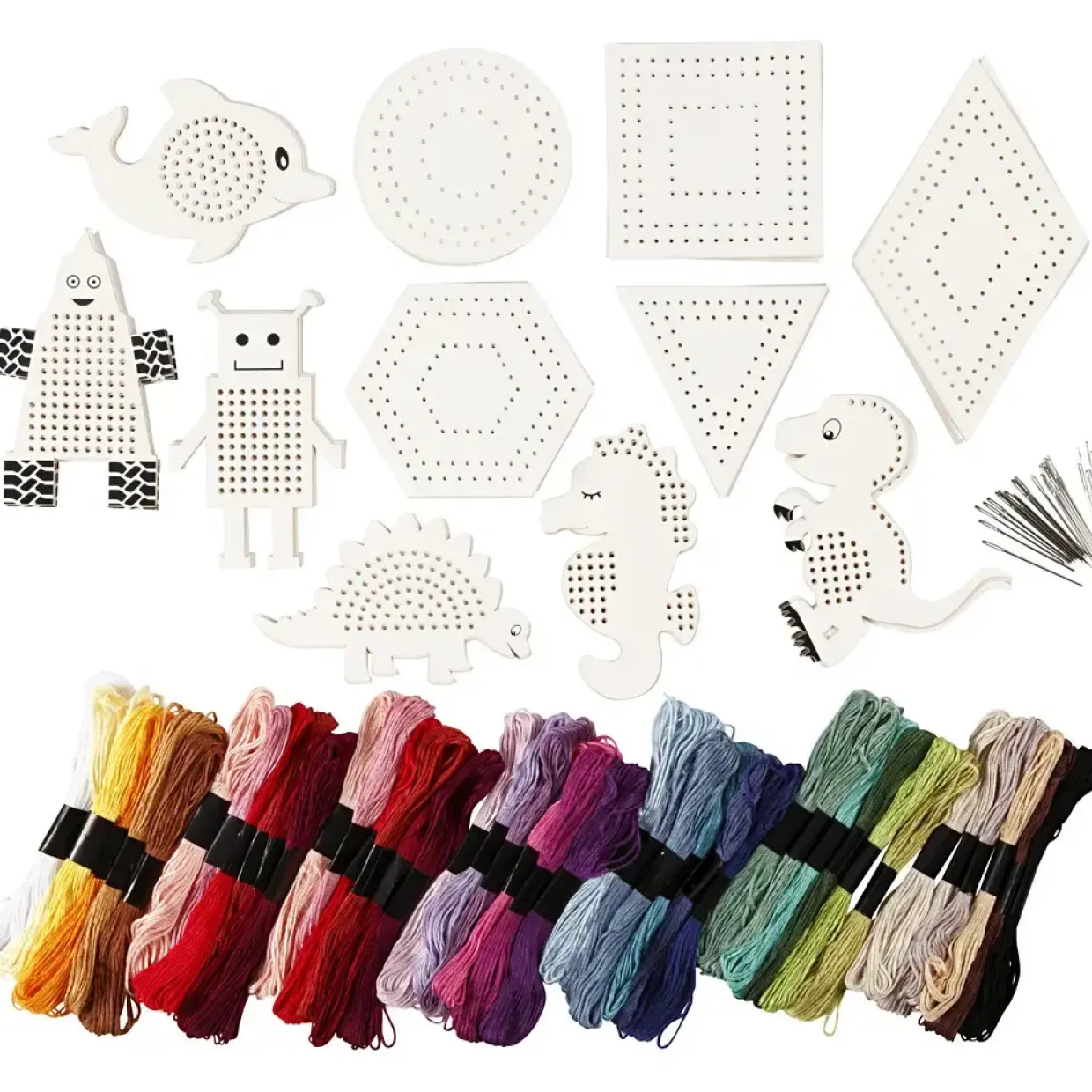 Broderifigurer med broderigarn størrelse 8-17 cm, i assorteret farver og designs
