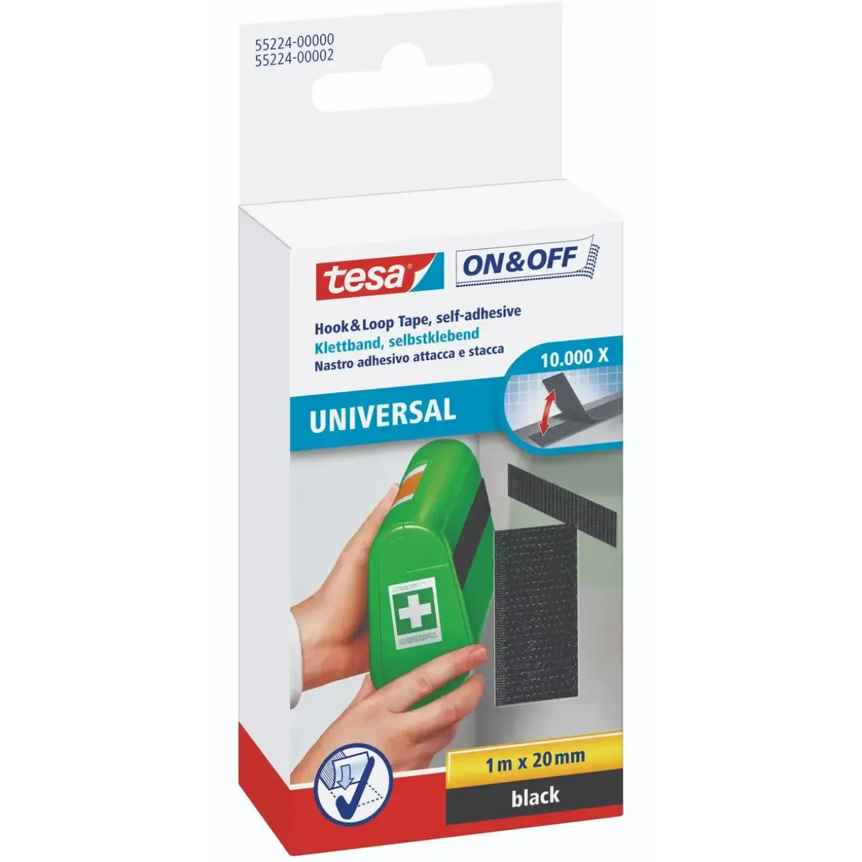 Burretape - Tesa 55224 - Sort - 20 mm x 1 m - Selvklæbende