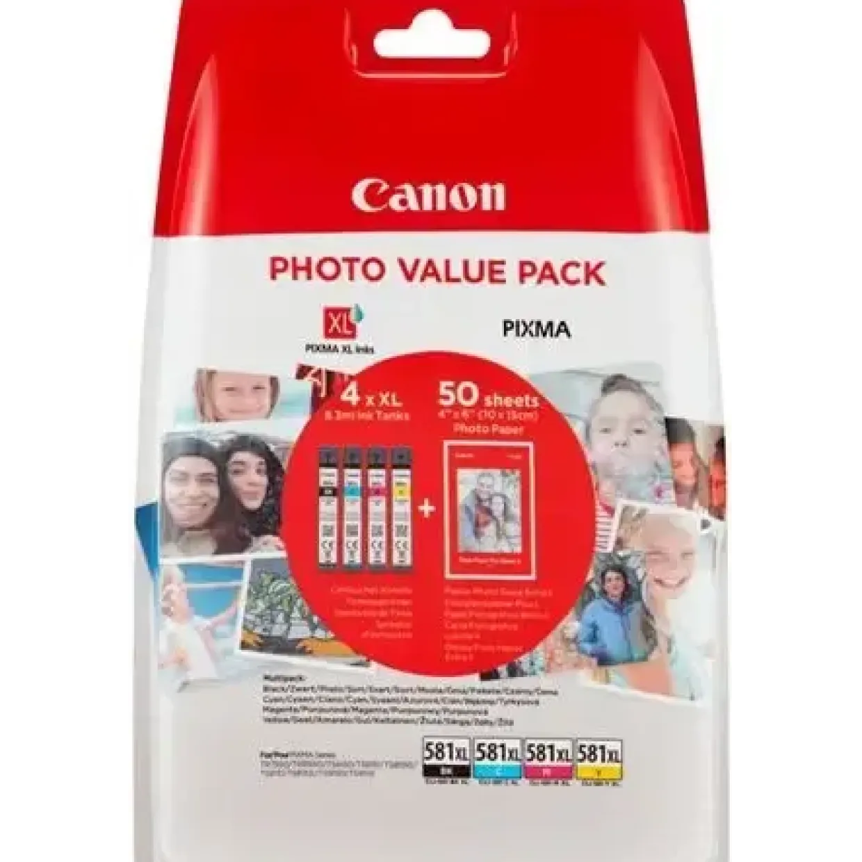 Canon CLI-581XL, Blækpatroner og Foto papir 4x6 cm, Sampak