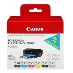 Canon PGI-550|CLI-551, Blækpatron, Sampak - 6 Farver