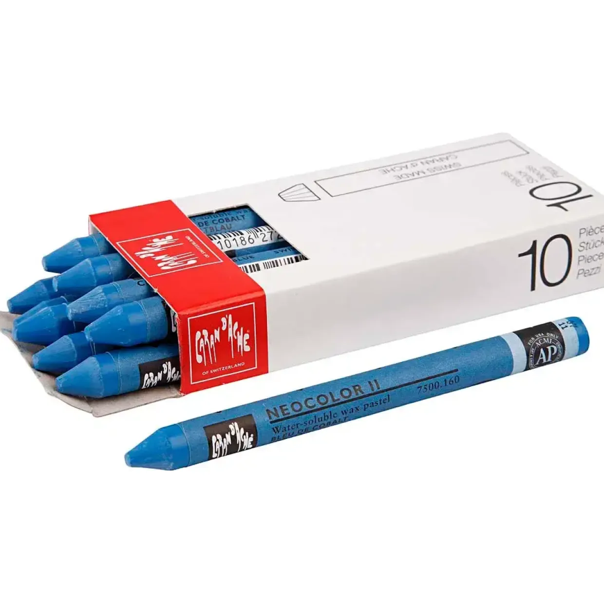 Caran d'Ache - Neocolor II tykkelse 8 mm L: 10 cm cobalt blue (160) kobolt blå primærfarve - 10stk.