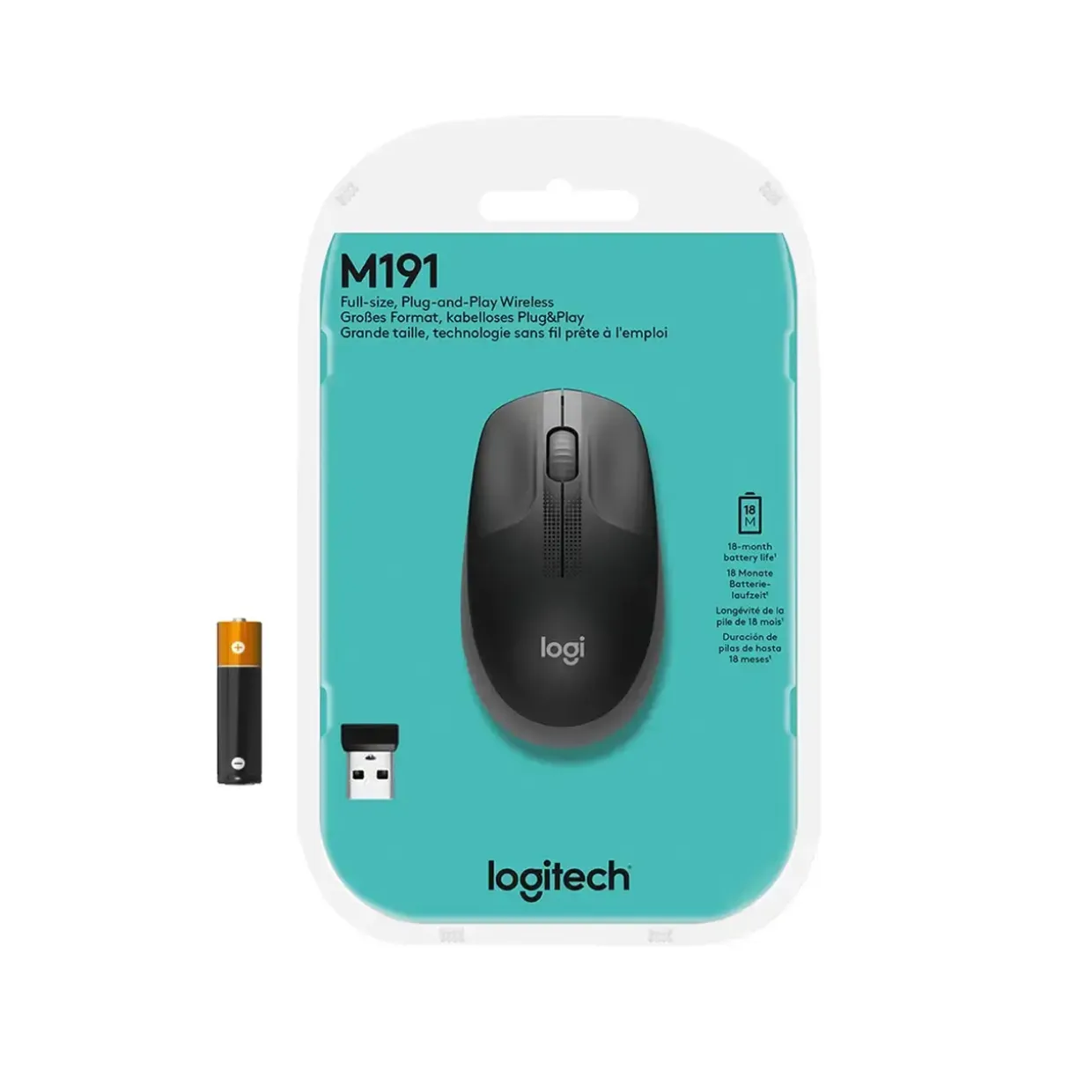 Computermus - Logitech M190 - Trådløs - Full-size - Grå