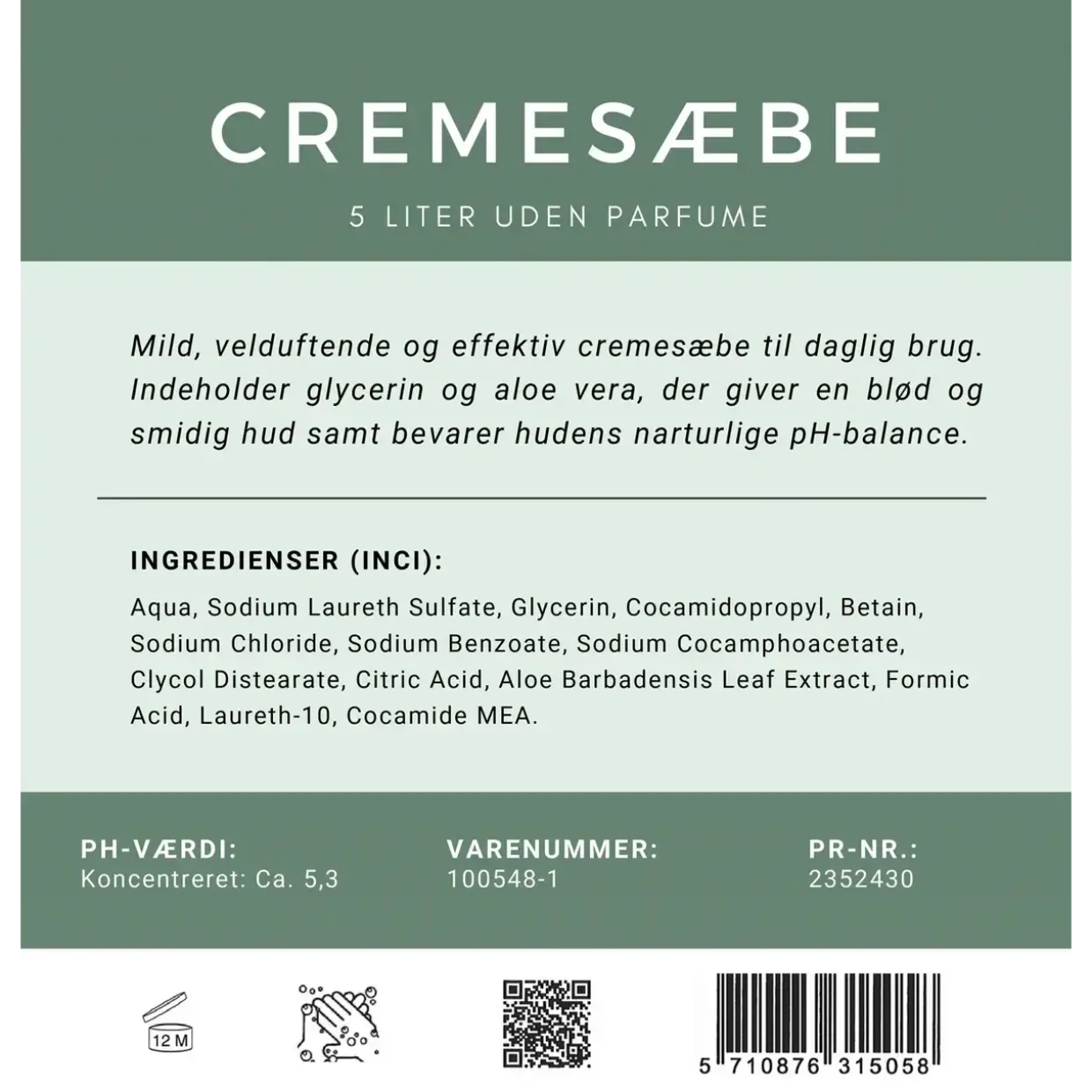 Cremesæbe - Svanemærket med parfume uden parabener - 5L