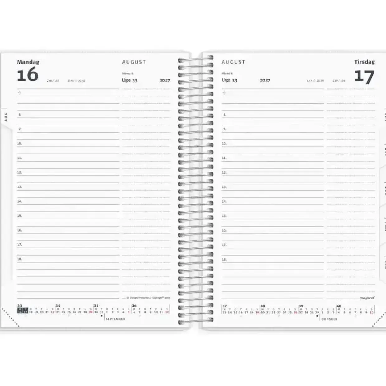 Dagkalender m/4 illu. - 140x181mm - Spiral - PP-plast - 2027 - Mayland - 27209000
