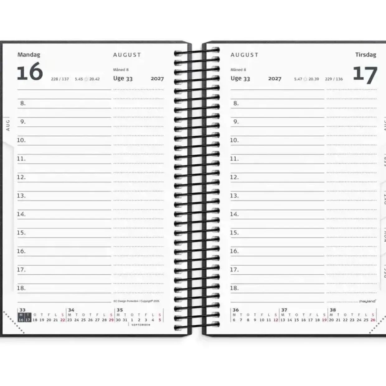 Dagkalender mini - 101x129mm - Spiral - Genbrugskarton - Matsort - 2027 - Mayland - 27230000