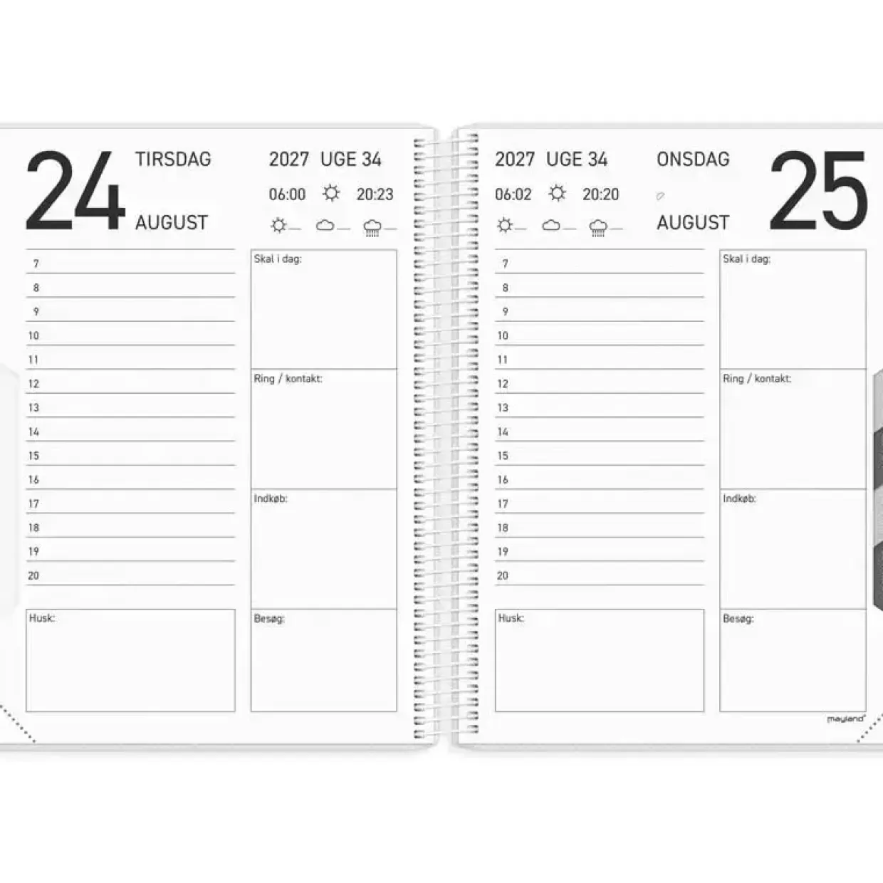 Dagkalender - SENIOR - 186x238mm - Spiral - 2027 - Mayland - 27226200