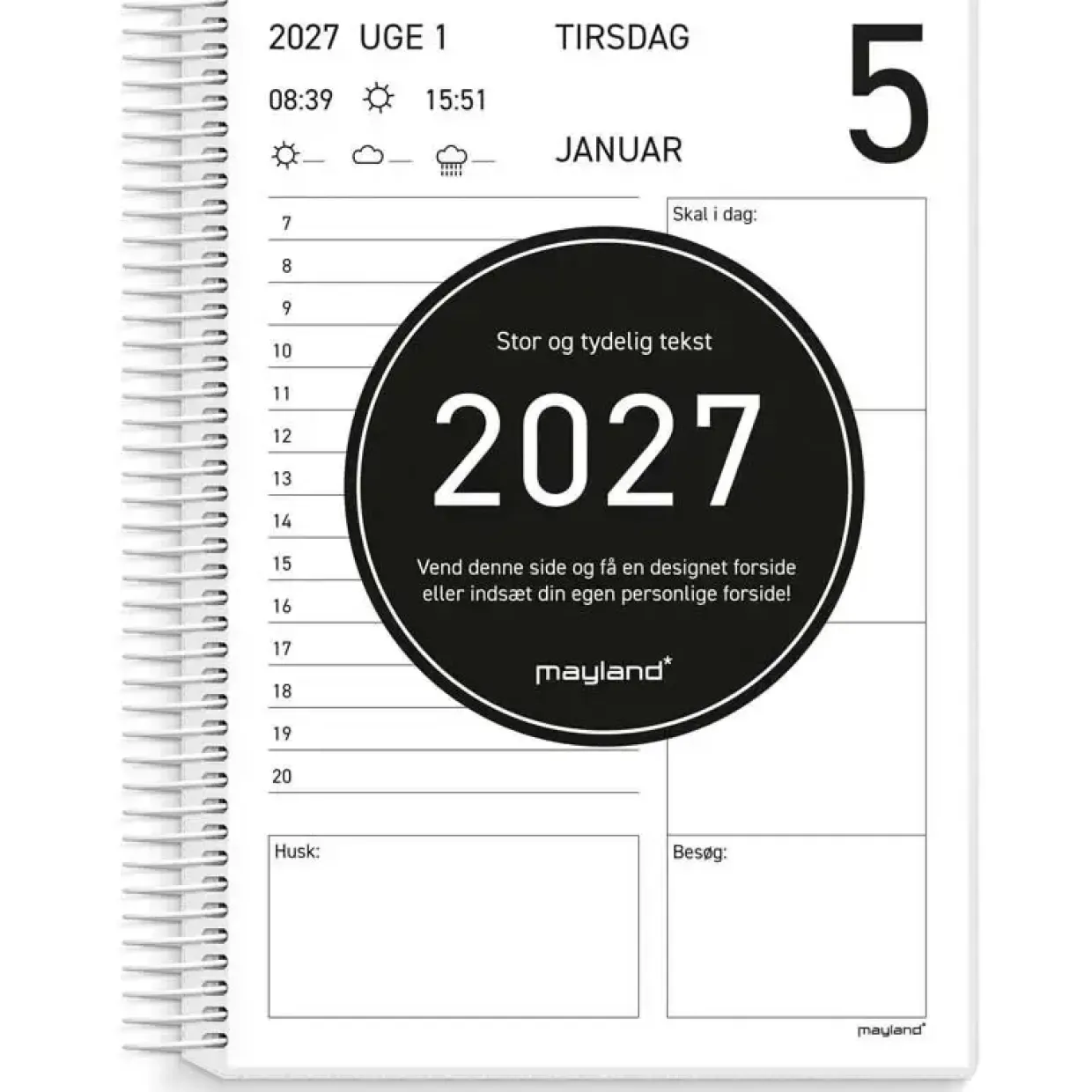 Dagkalender - SENIOR - 186x238mm - Spiral - 2027 - Mayland - 27226200
