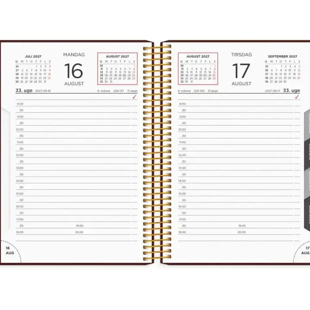 Dagkalender - Trend - 137x179mm - Spiral - Bordeaux - 2027 - Mayland - 27210050