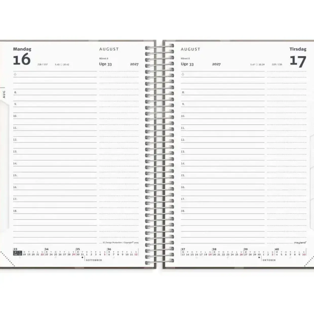 Dagkalender - 140x179mm - Spiral - Karton - Brun - 2027 - Mayland - 27208020